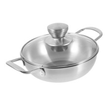 Stainless Steel Wok with Double Handles for Camping, Picnics and Home Outdoor Cooking