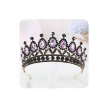 Wedding Tiara Dark Gold Purple Vintage Crystal Crown for Women Royal Rhinestone Prom Pageant