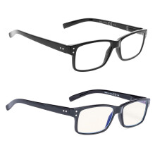 Blue Light Blocking Reading Glasses 2 Pack +0.75 Magnification Black for Men and Women