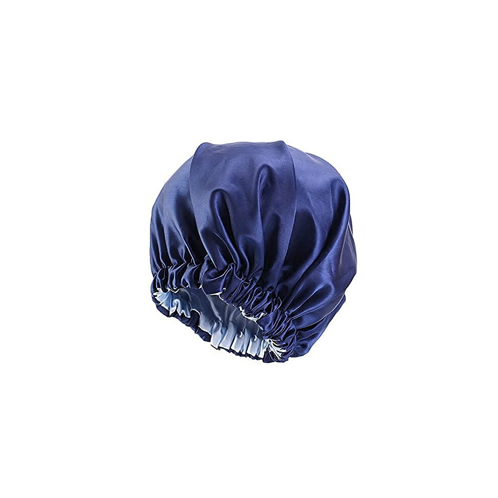 Satin Sleep Bonnet Large Reversible Night Cap for Natural Hair Frizz Reduction Comfort Fit Blue