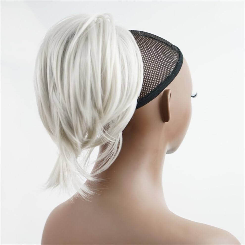 Unisex White Short Straight Wig With Clipin Ponytail Hairpiece, Natural Texture, Secure Everyday Fit