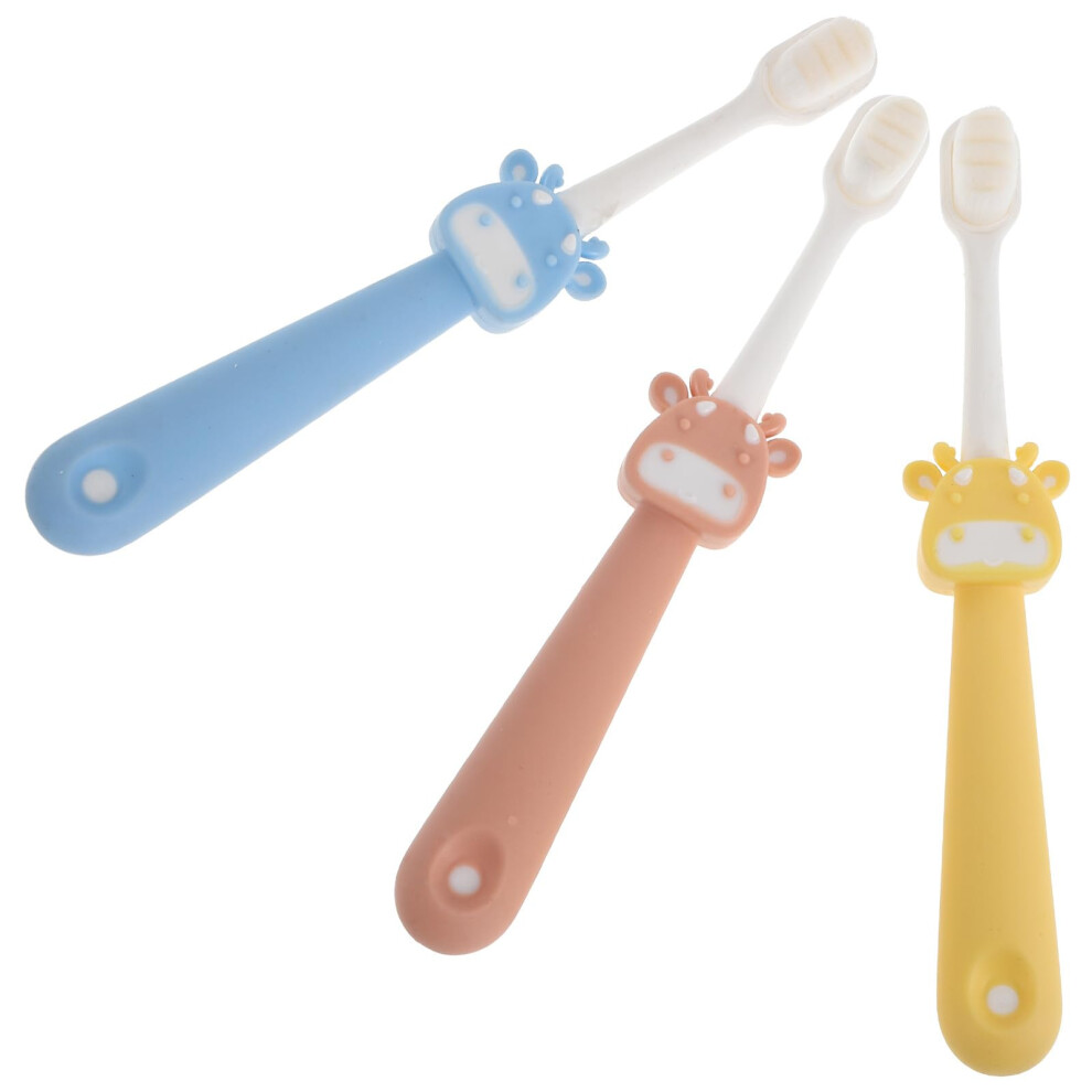 Kids Soft Bristle Toothbrush Set 3pcs with Cartoon Deer Design and Ergonomic Nonslip Grip
