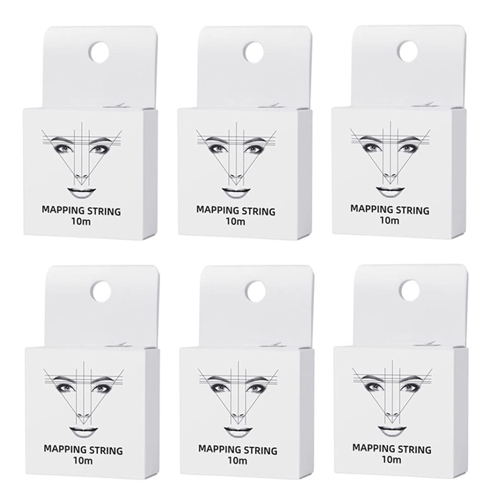 Black 10M Preinked Brow Mapping String For Microblading With Builtin Cutter, 6 Pack Ink