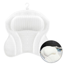 Bath Pillow with Suction Cups, Ergonomic Neck and Shoulder Support, 4D Air Mesh for Hot Tub and Spa