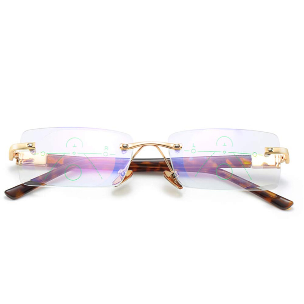 Blue/Light Unisex Frameless Bifocal Reading Glasses Progressive Multifocus Lenses Anti 1.03.0