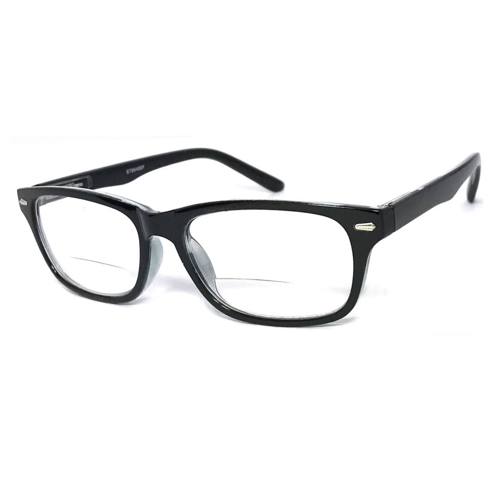Black +3.50 Retro Rectangular Bifocal Reading Glasses Clear Lens Magnification Spring Hinges