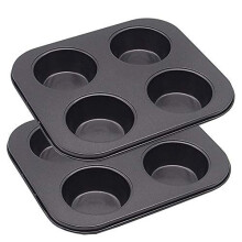 Nonstick 4 Cup Muffin Pan Set of 2 for Air Fryer or Small Oven, Even Heat, Dishwasher Safe