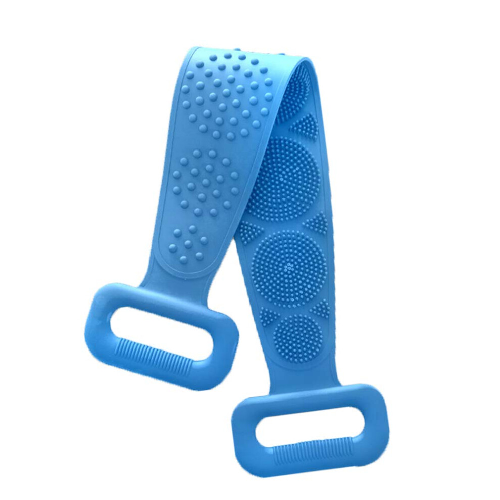 Blue Silicone Body Scrubber With Long Handle For Extended Reach, Gentle Exfoliating Bath Strap,