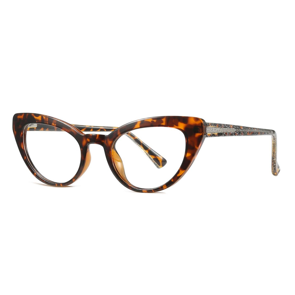 Blue/Light Women's Cat Eye Blocking Reading Glasses Leopard Print Tr90 +3.5