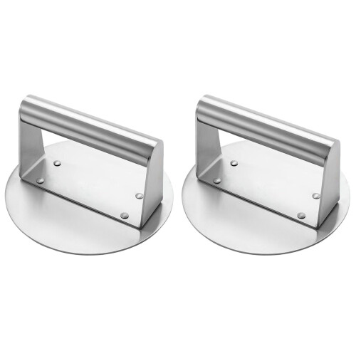 2Pcs Stainless Steel Round Burger Press Ergonomic Handle Silver Tool 1