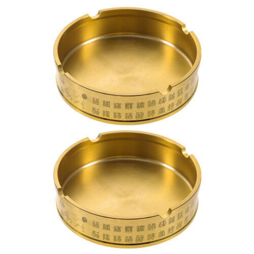 2Pcs Brass Ashtray Compact Round Ash Container for Home Office Use