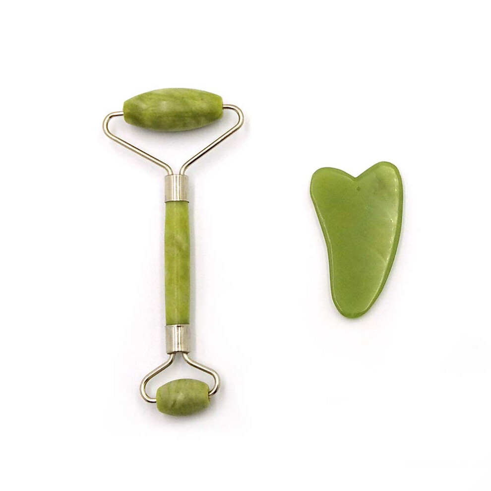 Jade Roller and Gua Sha Set for Facial Massage, Cooling Natural Stone, Daily Contouring and Sculpting