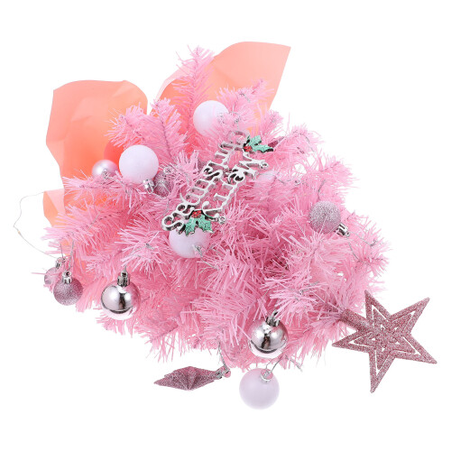 2Pcs Pink Mini Artificial Christmas Tree with Lights for Small Spaces 2