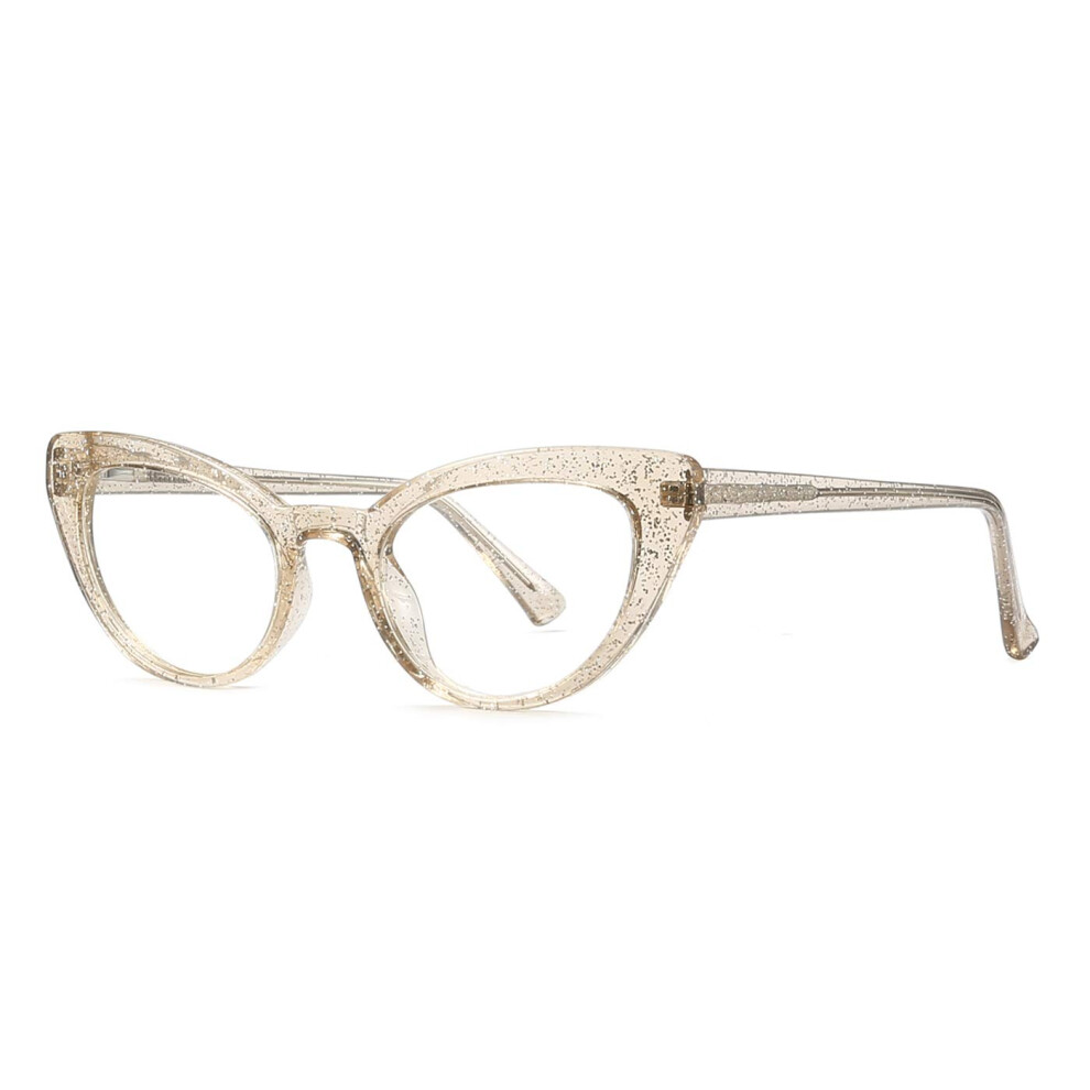 Blue/Light/Gold Women's Blocking Cat Eye Reading Glasses +3.5 Tr90 Frame With Sequin Accents