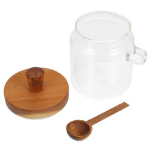 2Sets Home Glass Honey Jar with Dipstick Wooden Lid Design