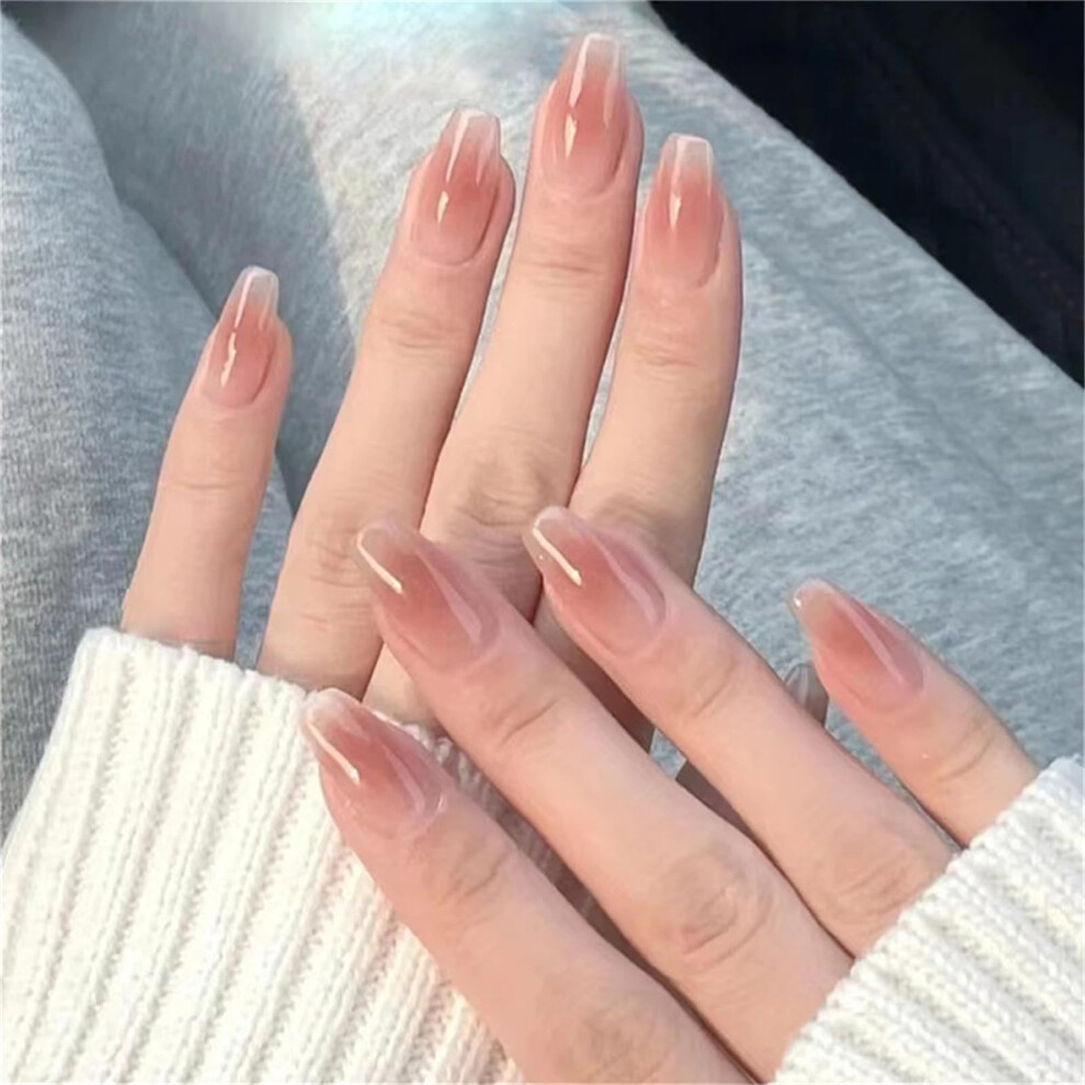 Blush Pink Short Ballerina Press on Nails 24pcs Fake Nails with Natural Gloss Finish for Women