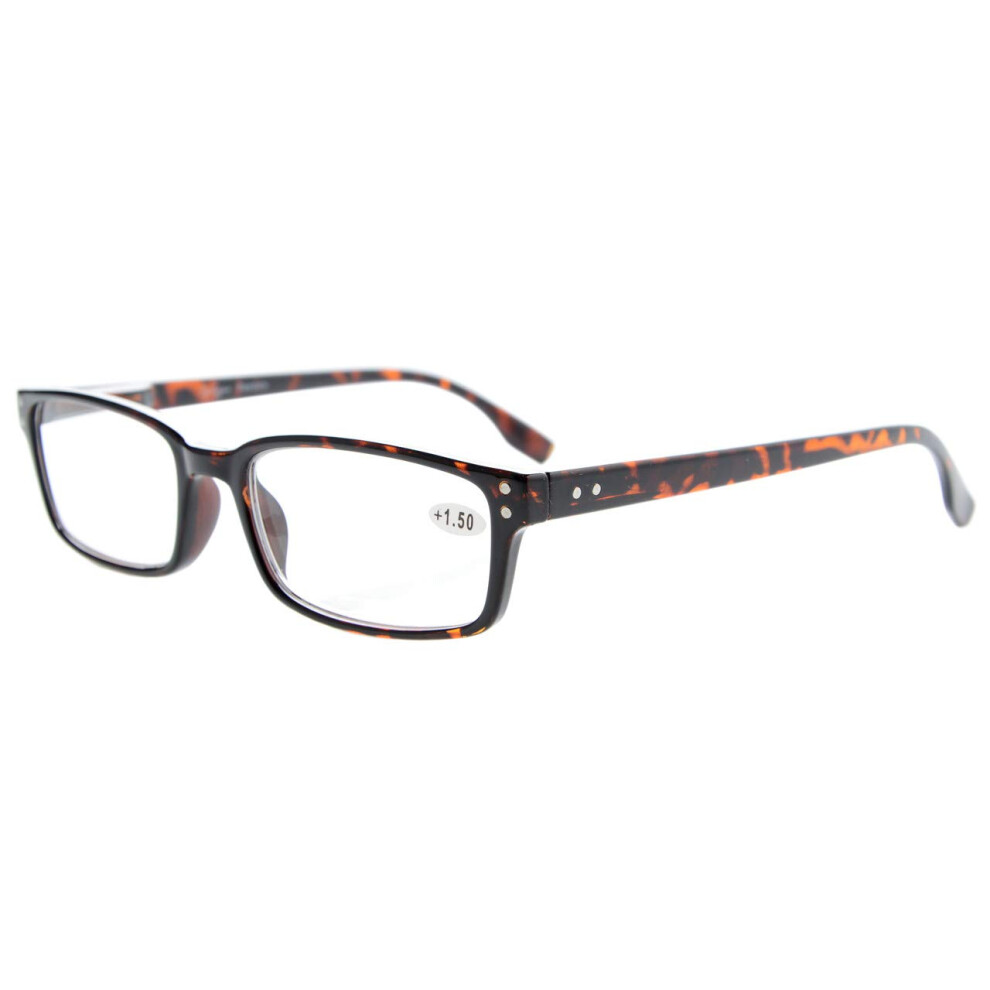 Tortoise Rectangular Reading Glasses +0.5 with Spring Hinges and Wide View for Comfortable Reading