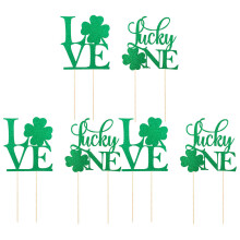 6Pcs Green Bamboo Clover Cake Toppers for St. Patrick's Day Cupcakes