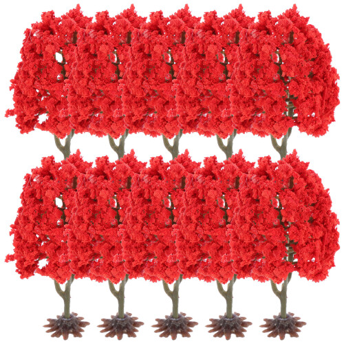 50Pcs Simulation Red Trees for Model Train Sand Table Decoration