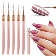 5 Pcs Rose Gold Nail Art Liner Brush Set for Precision Detailing and Striping Gel Acrylic Nails