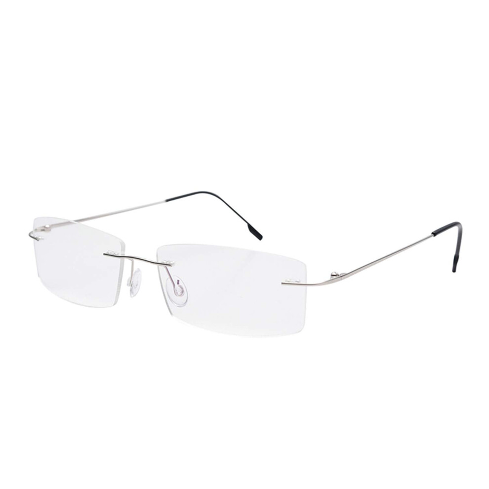 Silver Rimless Reading Glasses 1.25X Magnification Lightweight Titanium Frame For Men And Women