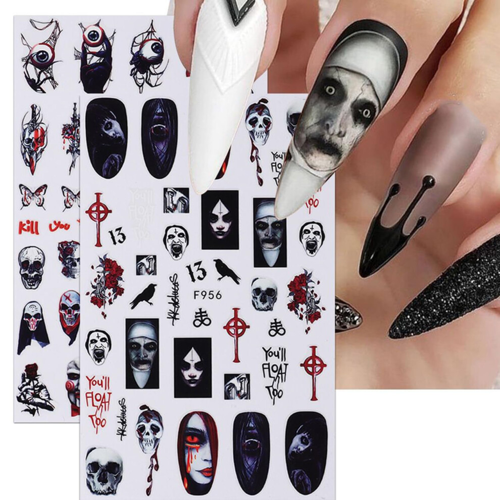 Halloween Nail Stickers 8PCS 3D SelfAdhesive Gothic Horror Skull Ghost Clown Rose Nail Decals