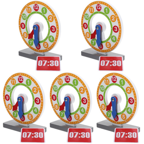 5Pcs Kids Wooden Time Clock Toy for Math Learning and Cognition 2