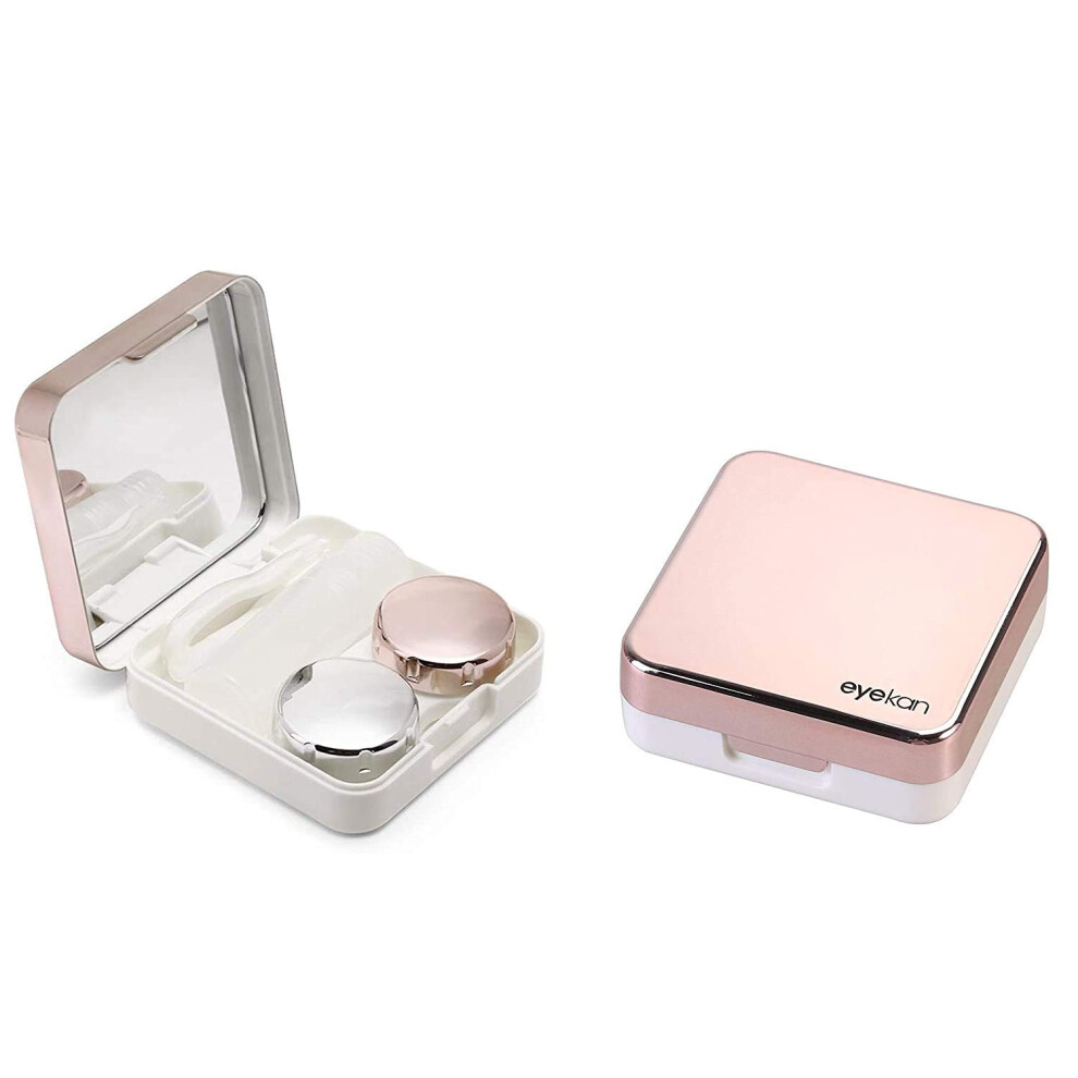 Travel Contact Lens Case with Mirror, Compact Design and Rose Gold Finish for Easy Travel
