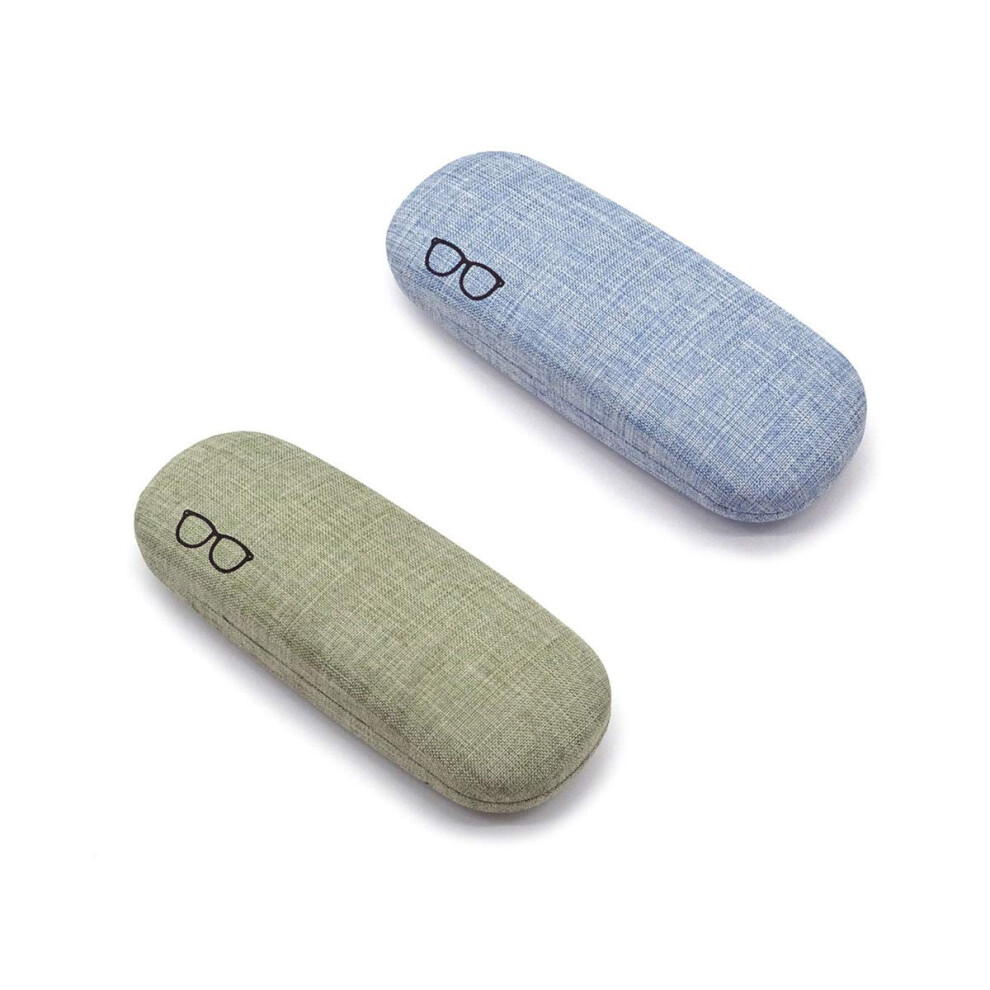 Glasses Case Set, ScratchResistant Hard Shell Linen Eyeglasses Case, 2 Pcs Blue and Green