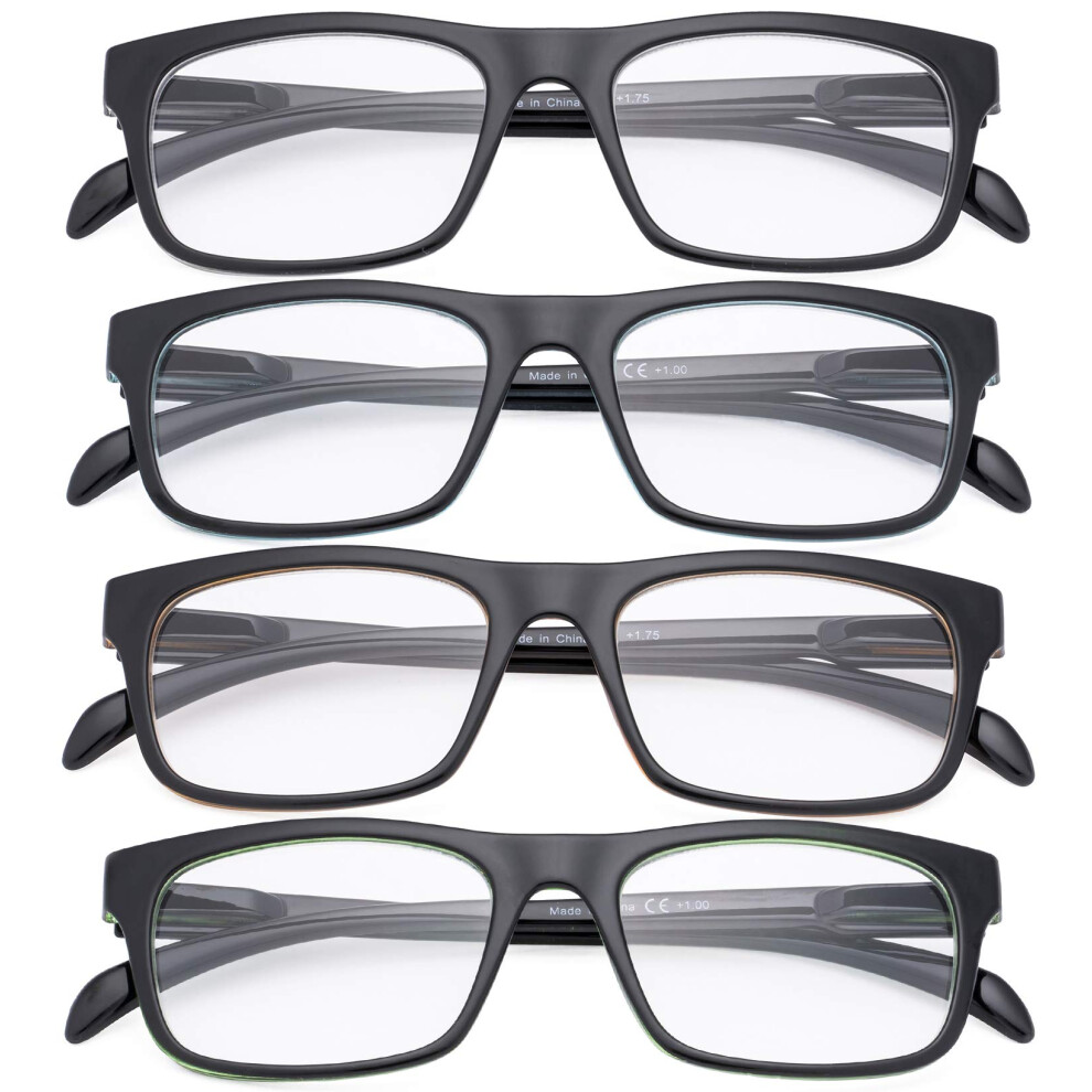 4 Pack Fashion Reading Glasses +1.25 Clear Magnification Pattern Frames for Women and Men