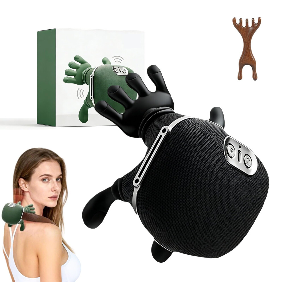 Black Wireless Heated Neck And Shoulder Massager With 4D Realhand Kneading And Dual Heating Zones