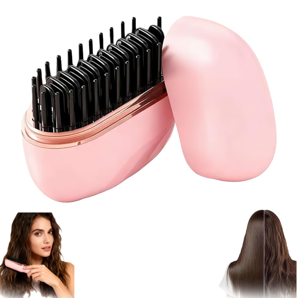 Pink Cordless Hair Straightener Comb With Adjustable Temperature, Fast Heating, Rechargeable Travel