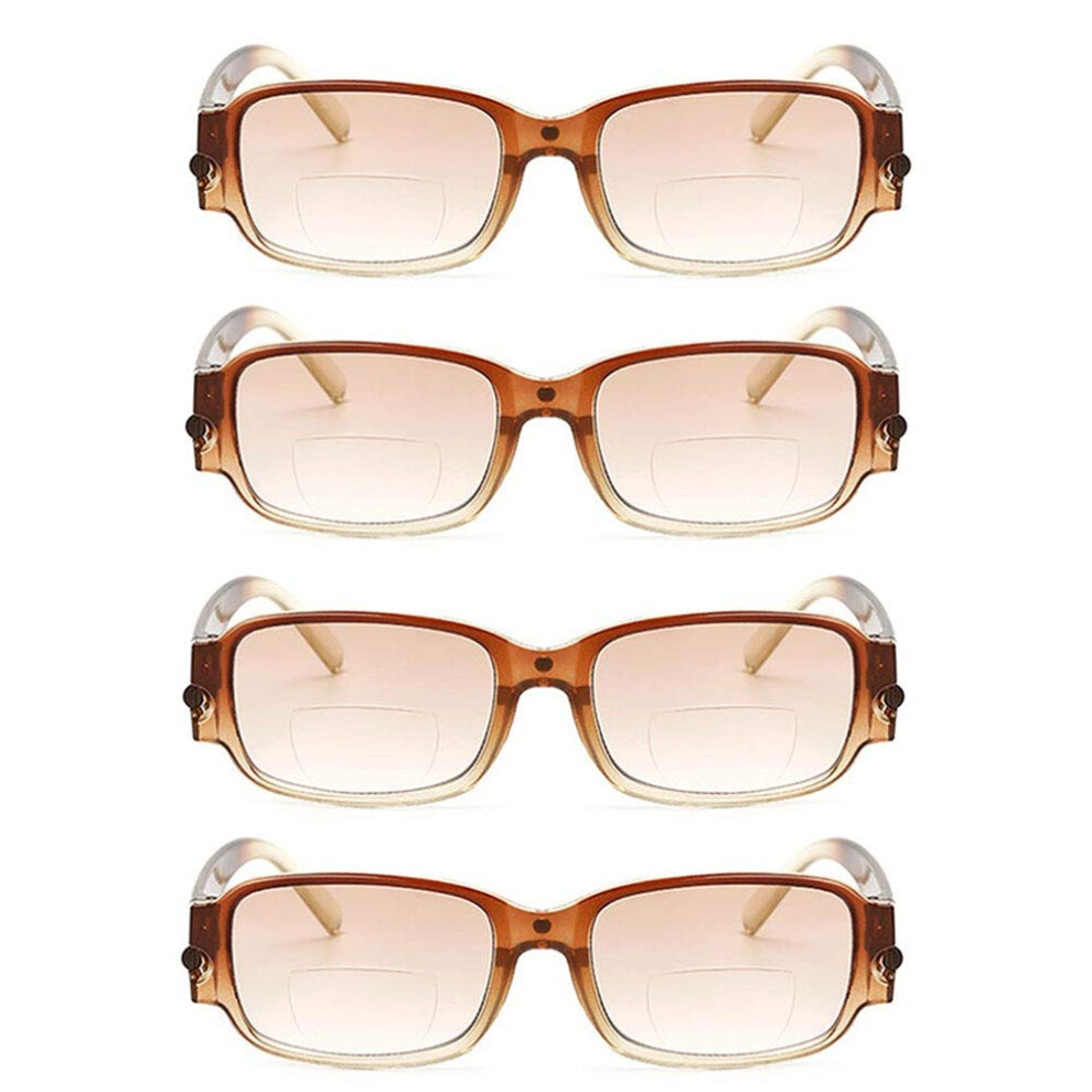 Brown Pc Frame 2.00X Bifocal Reading Glasses 4 Pack For Near And Far Vision