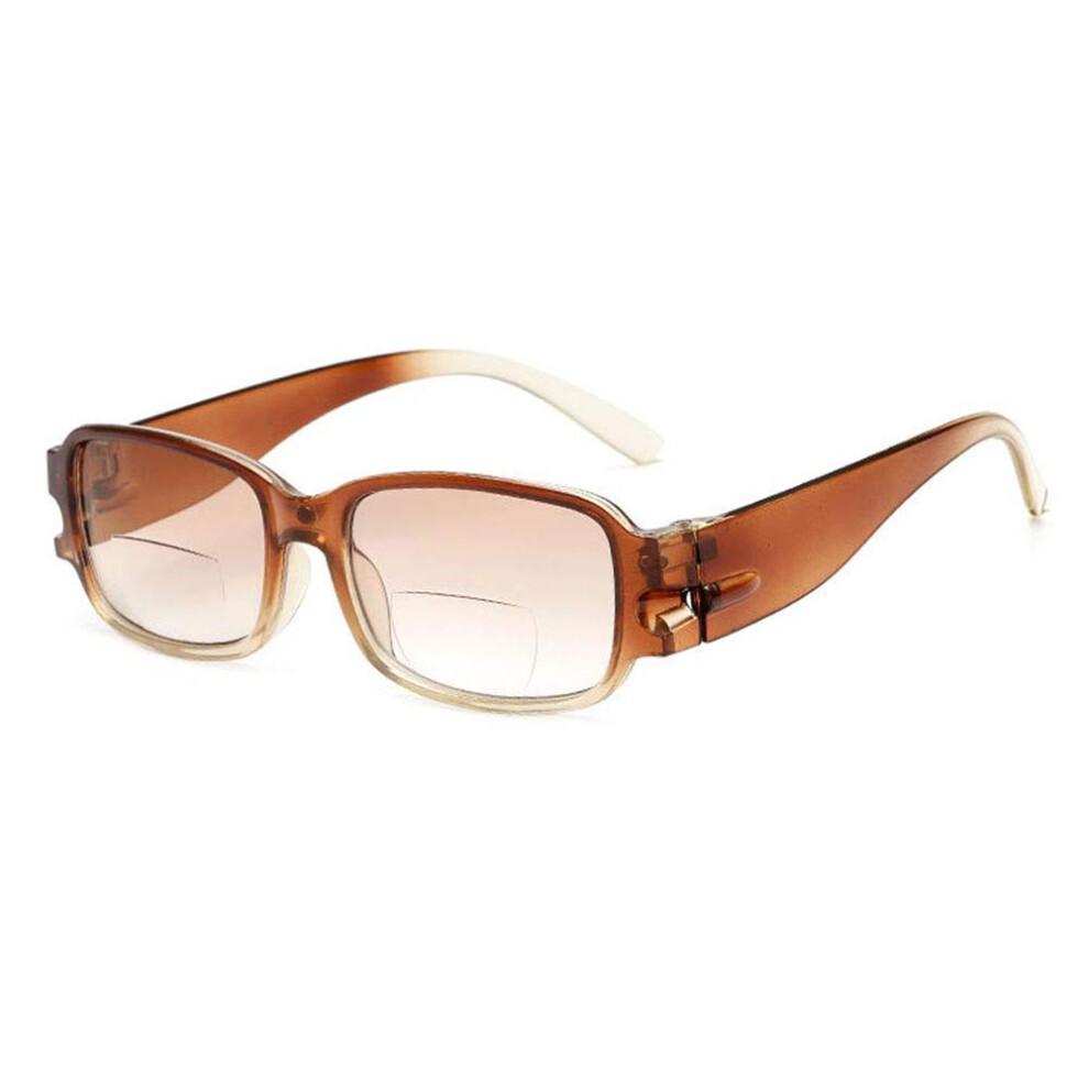 Brown Multifunction Reading Glasses 1.50X Dual Focus Bifocal Eyeglasses For Near And Far Frame