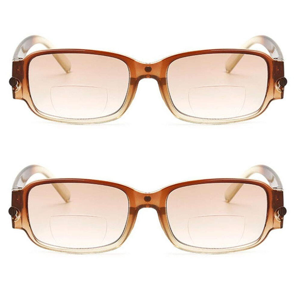 Brown Frame 3.50X Bifocal Reading Glasses Dual Focus Lens For Near And Far Vision 2Pcs