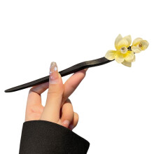Chinese Hair Sticks Handmade Wooden Hairpin with Vintage Floral Design for Women