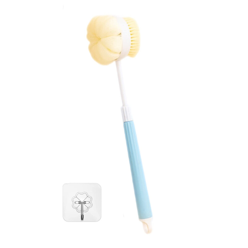 Back Scrubber with Adjustable Long Handle DualSided Shower Brush Loofah and Bristles Blue