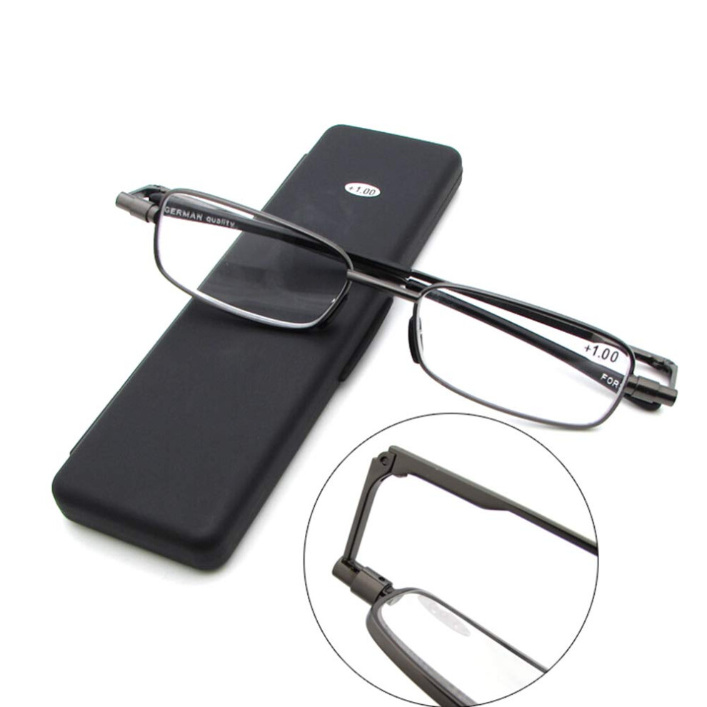 Slim Metal Rectangular Reading Glasses 1.5x Magnification with Protective Case for Men and Women