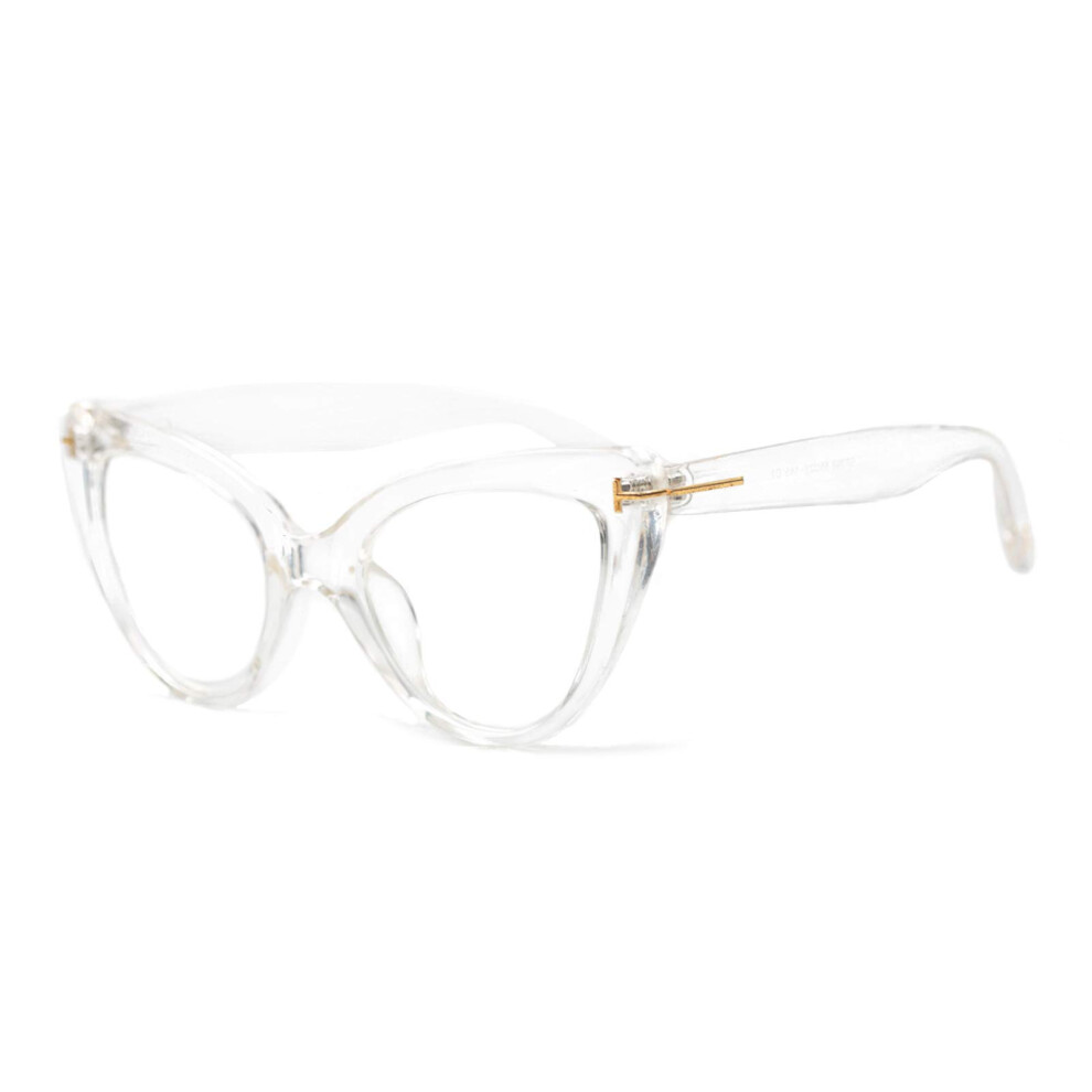 Blue/Light Women's Blocking Reading Glasses Cat Eye Transparent Frame +2.0 Magnification Readers
