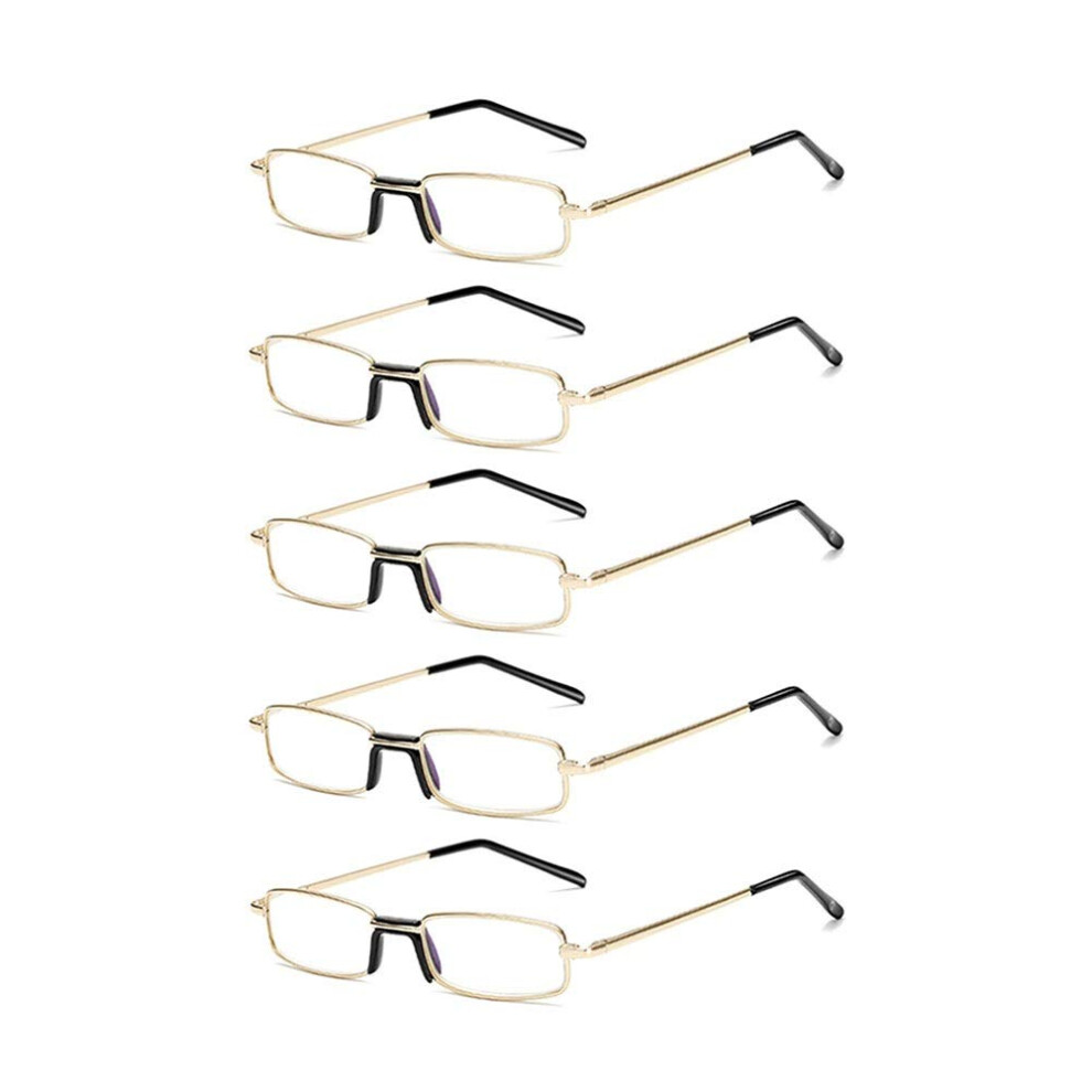 Gold Reading Glasses 5 Pack Frame Compact Rectangular 4.00X Magnification Eyewear