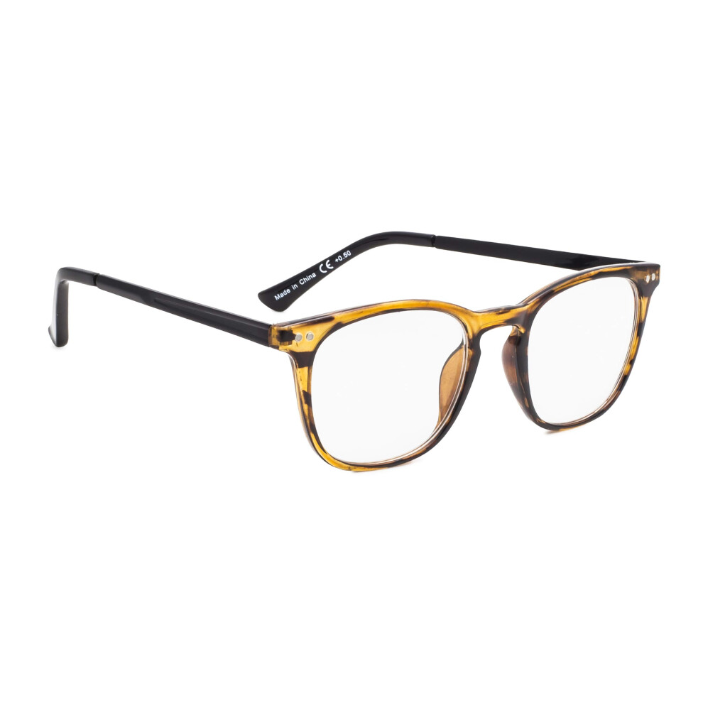 Amber/Black Retro Square Reading Glasses +3.00 Magnification Arm Unisex For Men And Women