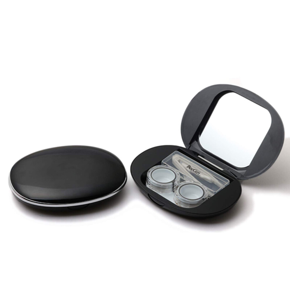 Compact Contact Lens Travel Case with Mirror and Tweezers, Hard Shell Organizer for Trips