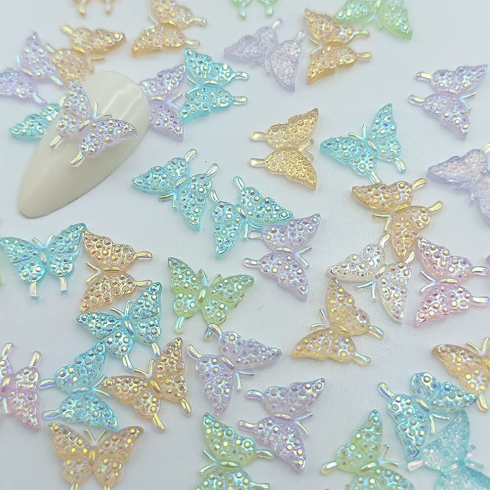 50PCS 3D Butterfly Nail Charms Multicolor Resin Decorations for DIY Manicure and Salon Use