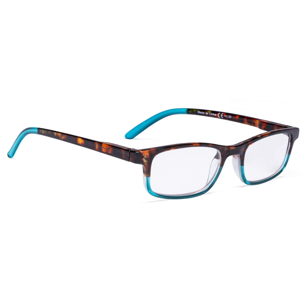 Blue Reading Glasses For Women With Small Lenses Tortoise +1.50 Power Clear Near Vision