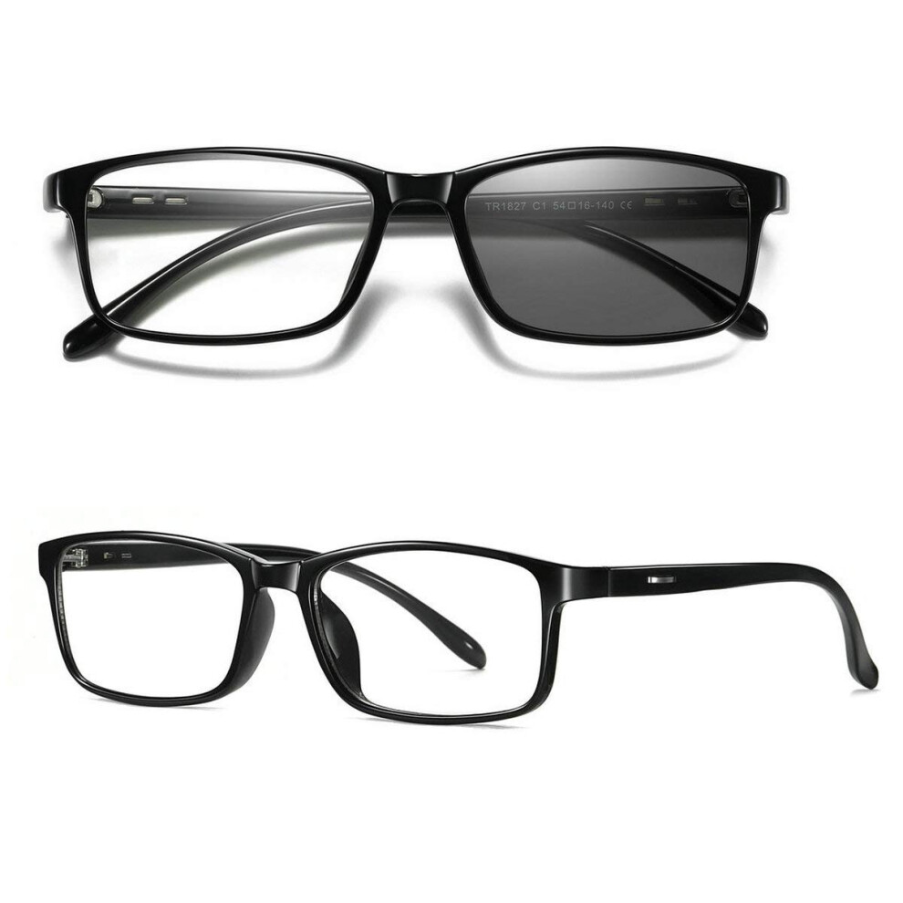Black Reading Glasses 2.5X Magnification Full Frame Vintage Tr90 Square Photochromic Eyewear