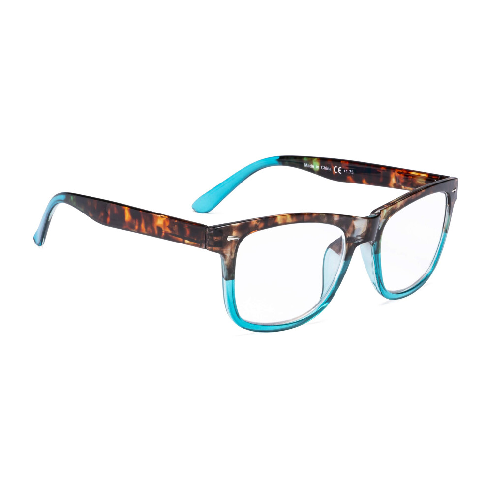 Blue Vintage Tortoise Reading Glasses +2.00 Clear Magnification Lightweight Unisex Frame