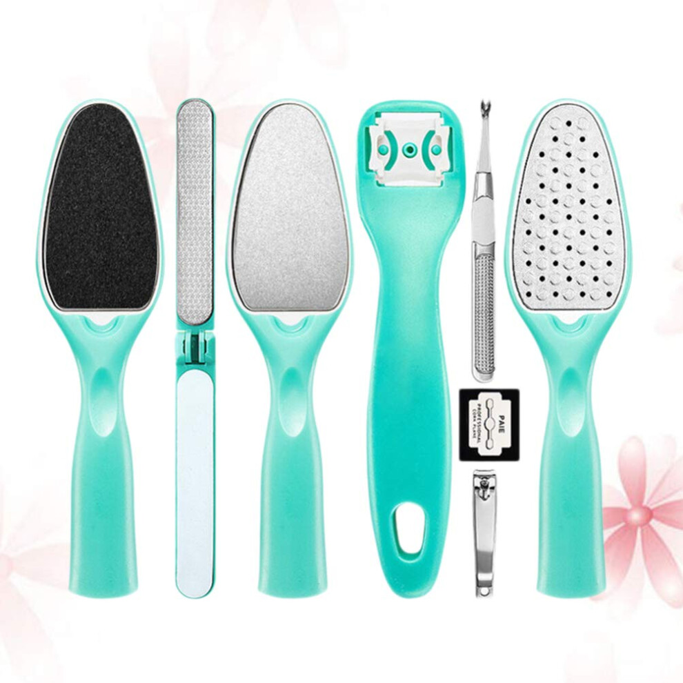 Pedicure Tool Kit with Stainless Steel Foot File and Heel Shaver, 8pc Set for Callus Removal