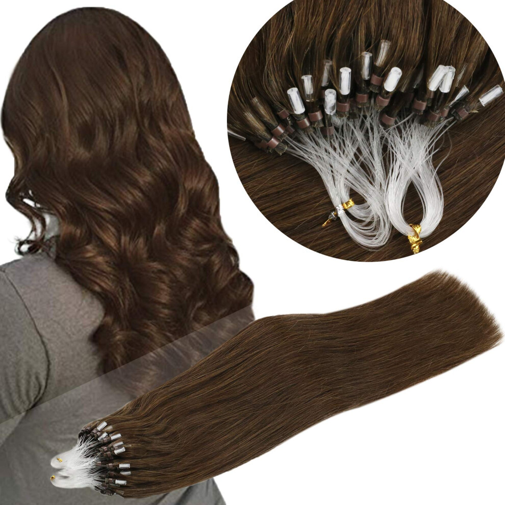Unisex Brown 16 Inch Dark Micro Loop Hair Extensions Invisible Remy Human Hair Straight 50G
