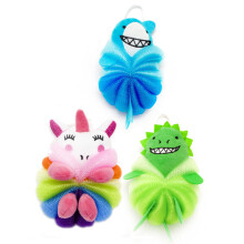 3 Pack Kids Cartoon Animal Bath Loofahs – Gentle Exfoliating Shower Poufs for Toddlers Boys Girls