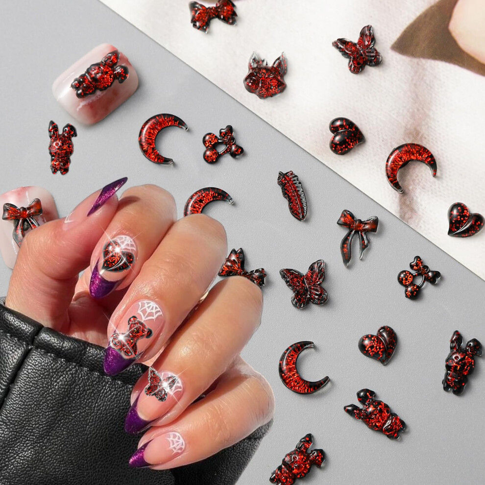 Black/Red 100Pcs Halloween Nail Charms Gothic 3D Resin Decorations For Diy Manicure
